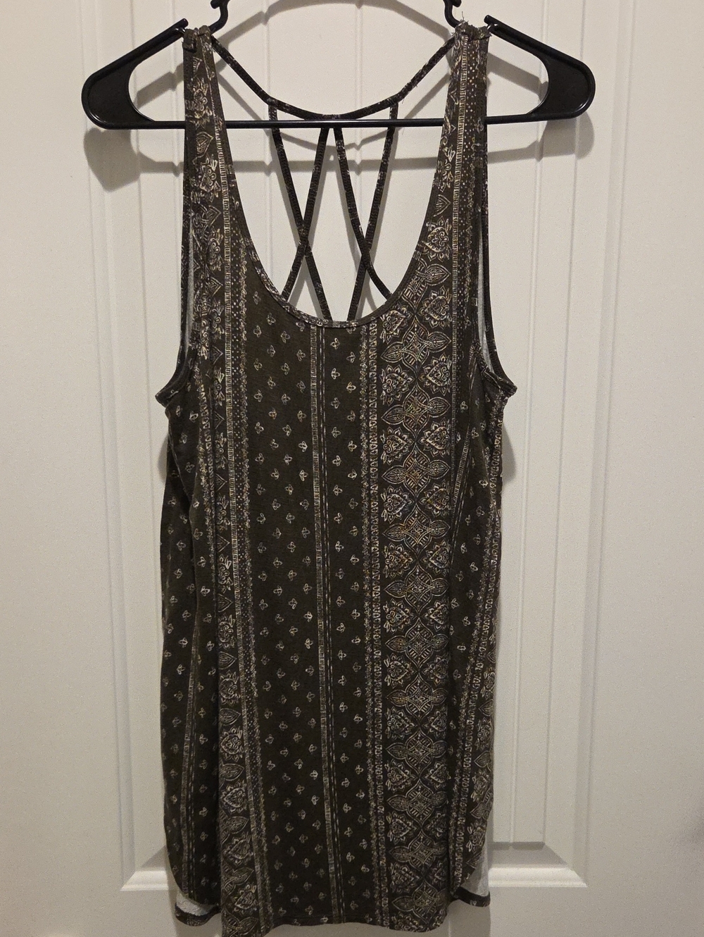 Maurices Olive Paisley-Striped Tank Top